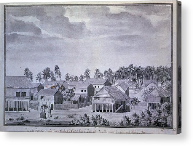 Cardero Jose Acrylic Print featuring the drawing Guayaquil Houses - 18th Century - Malaspina Expedition. by Jose Cardero -1766-1811-