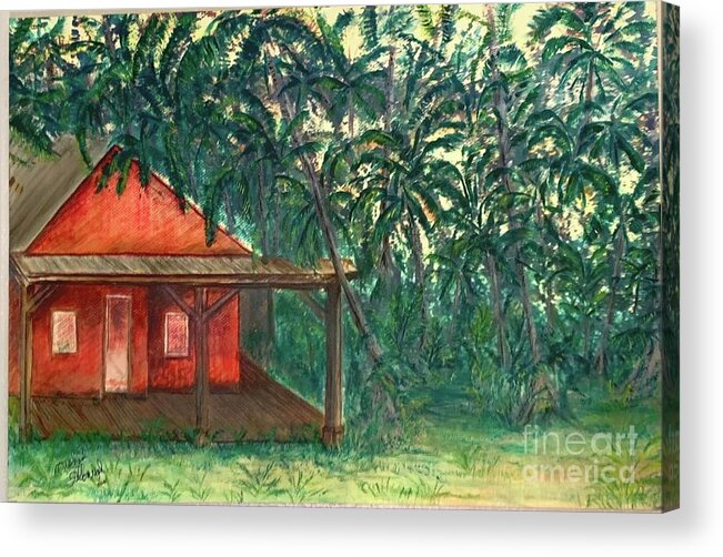 Isaac Hale Park Acrylic Print featuring the painting Hale Beach Pohoiki Park by Michael Silbaugh