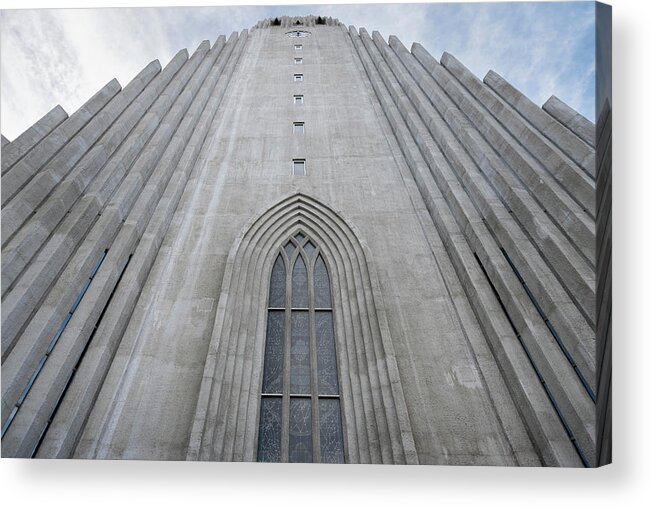 Iceland Acrylic Print featuring the photograph Hallgrimskirkja facade and bell tower in Reykjavik by RicardMN Photography