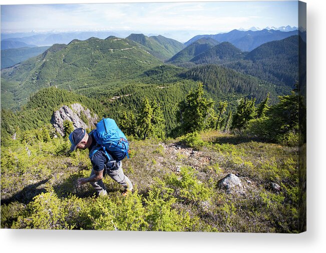 Back View Acrylic Print featuring the photograph Hiking On Bald Mountain, Washington. by Cavan Images