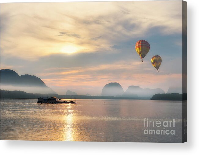 Tranquility Acrylic Print featuring the photograph Hot Air Balloons On The Beach by Tumjang