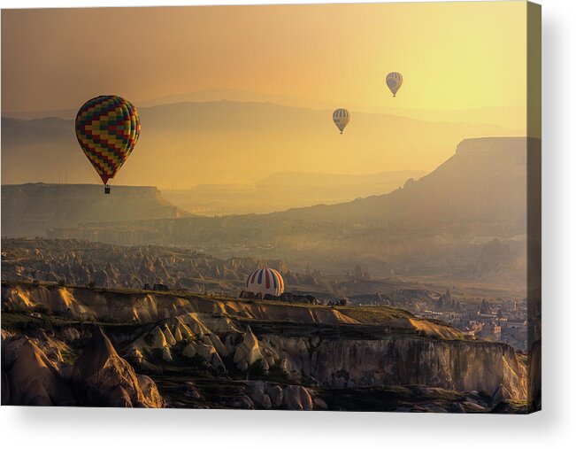 Tranquility Acrylic Print featuring the photograph Hot Air Balloons Over Cappadocia by Coolbiere Photograph