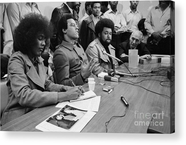 En-lai Chou Acrylic Print featuring the photograph Huey P. Newton Holds Press Conference by Bettmann
