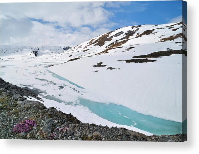 Scenics Acrylic Print featuring the photograph Ice Melting On Snow Glacier Mountain by R9 ronaldo