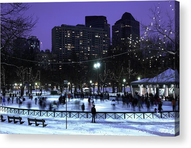 New England Acrylic Print featuring the photograph Ice Skating On Frog Pond by Denistangneyjr