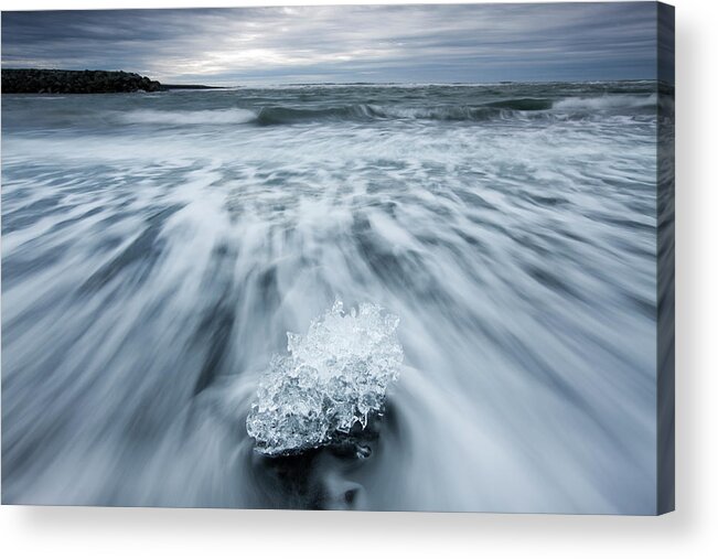 Scenics Acrylic Print featuring the photograph Icebergs In Surf By Jokulsarlon, Iceland by Paul Souders