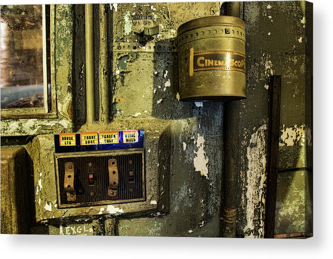Lansdowne Theater Acrylic Print featuring the photograph Inside the Projector Room by Kristia Adams