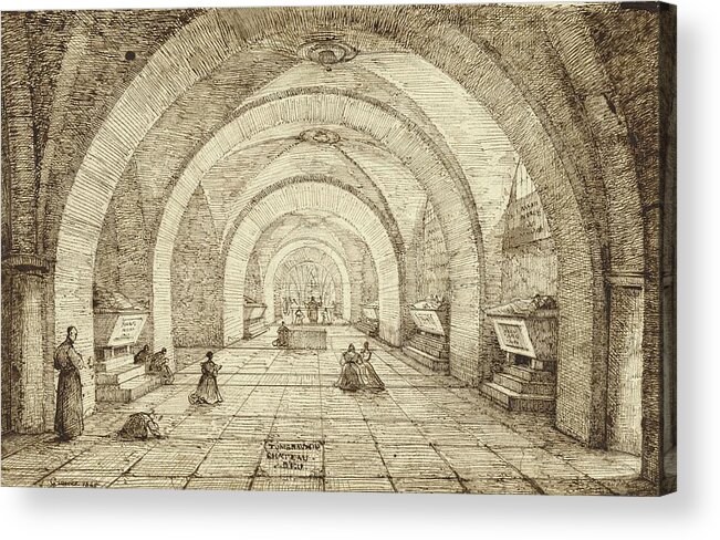 Arched Acrylic Print featuring the drawing Interior Of The Tomb Of Louis Phillippe And The Orleans by Francois-marius Granet