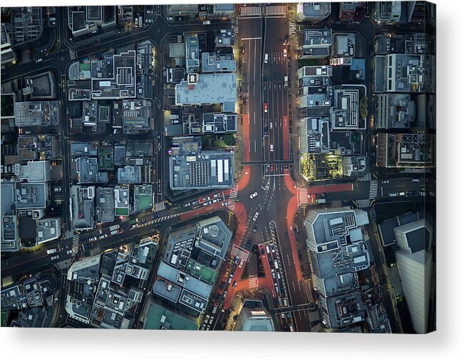 Two Lane Highway Acrylic Print featuring the photograph Japan, Tokyo, Aerial View Traffic And by Michael H