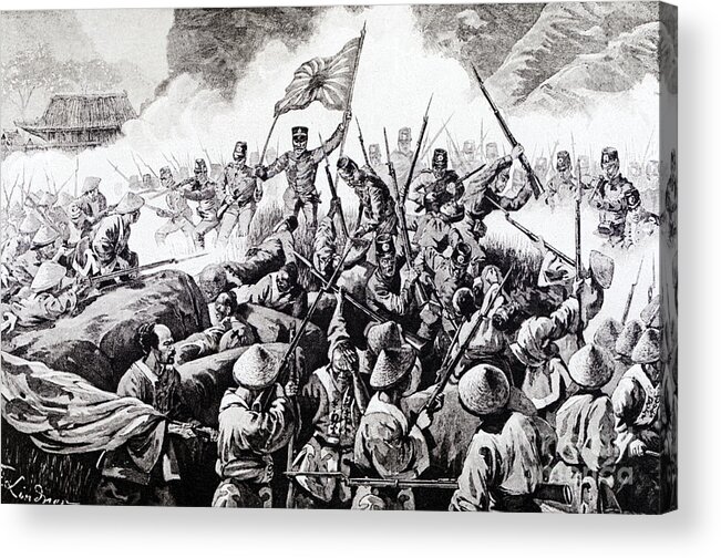 Crowd Of People Acrylic Print featuring the photograph Japanese Enter China Crossing Riverwood by Bettmann