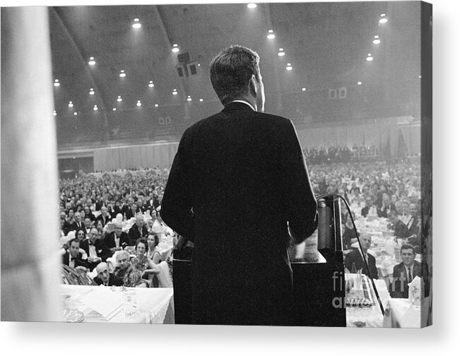 People Acrylic Print featuring the photograph Jfk Speaking At Democratic Fund Raiser by Bettmann