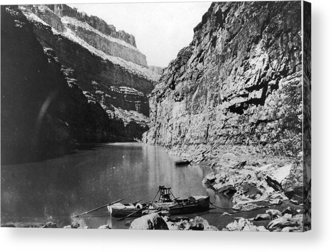 People Acrylic Print featuring the photograph John Wesley Powells Boat In Grand Canyon by Getty Images