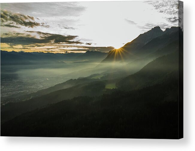 Tranquility Acrylic Print featuring the photograph Karwendel Innsbruck Sunset by P. Medicus