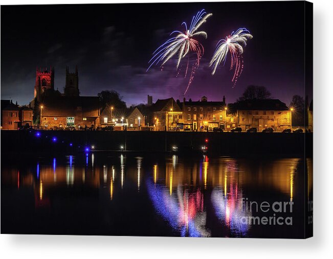 Fireworks Acrylic Print featuring the photograph Kings Lynn fireworks over the river Ouse by Simon Bratt
