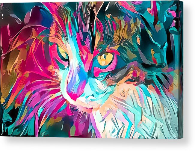 Pink Acrylic Print featuring the digital art Kitty Abstract Flowing Paint by Don Northup