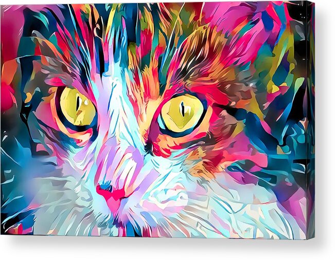 Yellow Acrylic Print featuring the digital art Kitty Love Yellow Eyes by Don Northup