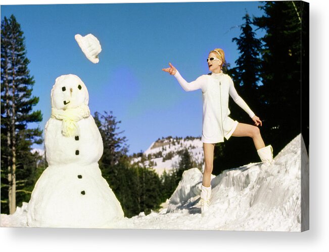 Accessories Acrylic Print featuring the photograph Krister McMenamy with Snowman by Arthur Elgort