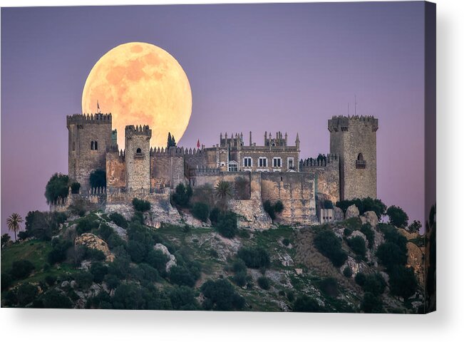 Landscape Acrylic Print featuring the photograph La Luna Y El Castillo... Una Historia Eterna. by Juan Luis Seco