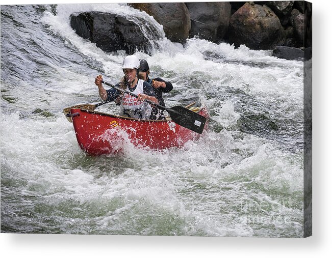 Canoe Acrylic Print featuring the photograph Ladies team in a whitewater canoe by Les Palenik