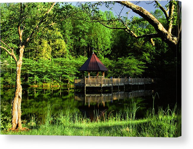 Lush Acrylic Print featuring the photograph Lake and Gazebo on a Spring Afternoon by Steve Ember