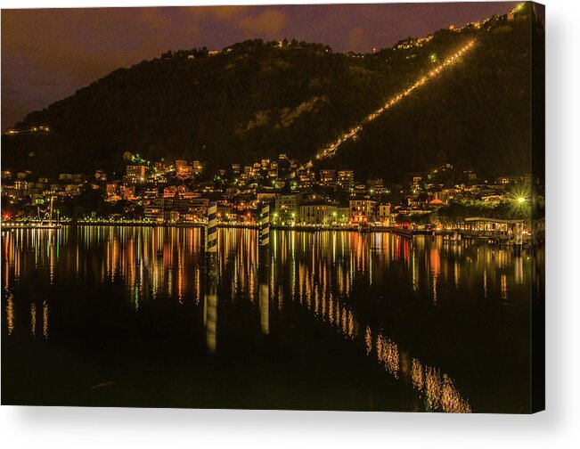 Italy Acrylic Print featuring the photograph Lake Como at Night by Douglas Wielfaert
