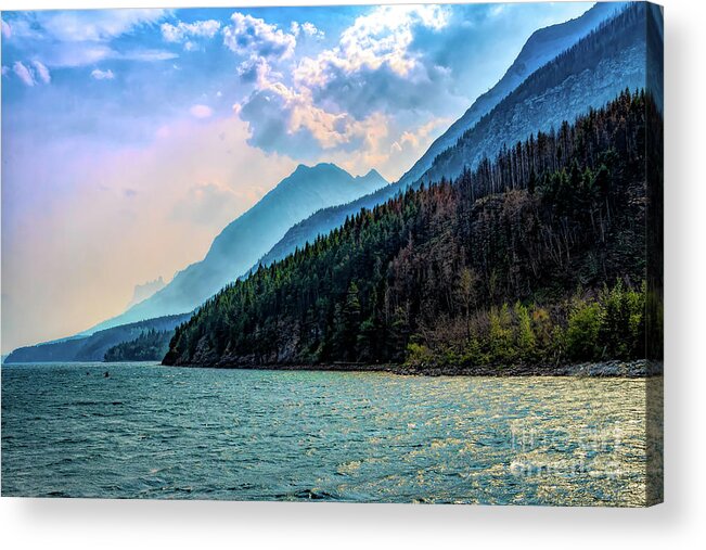 Alberta Acrylic Print featuring the photograph Lake Waterton in Blues by Roslyn Wilkins