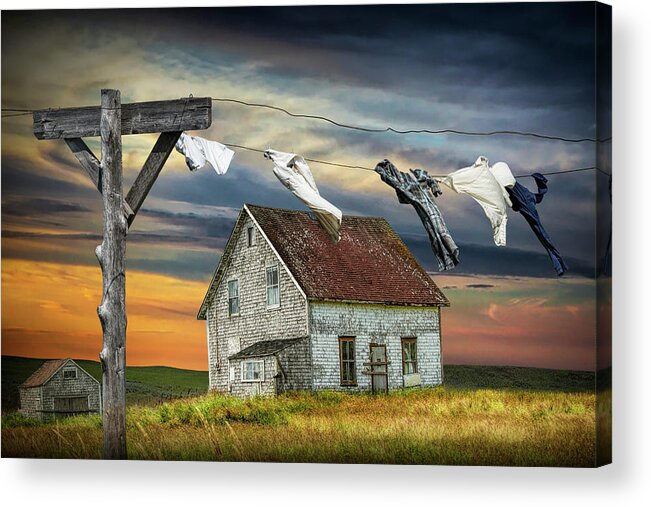 Clothes Acrylic Print featuring the photograph Laundry on the Line by Boarded Up House by Randall Nyhof