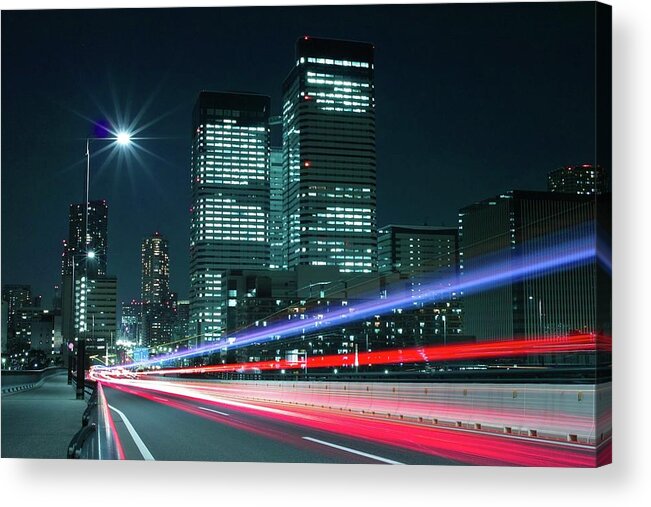 Built Structure Acrylic Print featuring the photograph Light Trails On The Street In Tokyo by >>>>sample Image>>>>>>>>>>>>>>