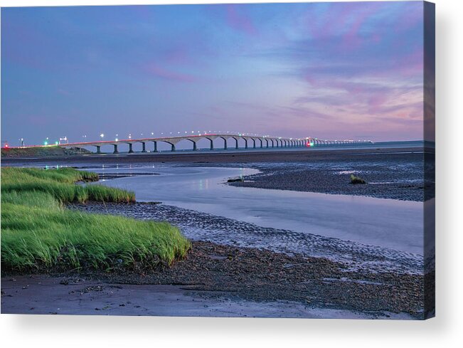 Pei Acrylic Print featuring the photograph Blue Hour Lighting It Up At Confederation Bridge by Marcy Wielfaert