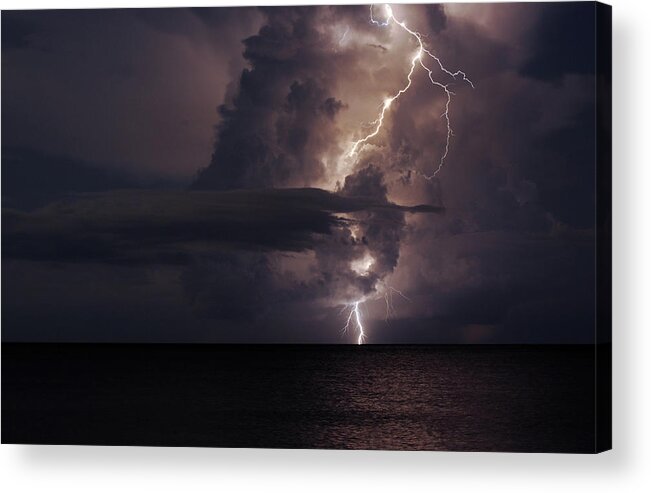 Majestic Acrylic Print featuring the photograph Lightning Strikes The Gulf by Aaa