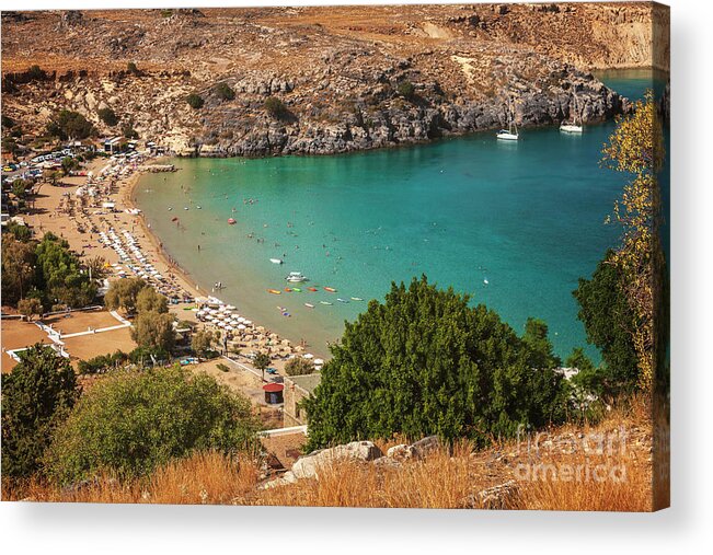 Greece Acrylic Print featuring the photograph Lindos Bay Rhodes Greece by Sophie McAulay