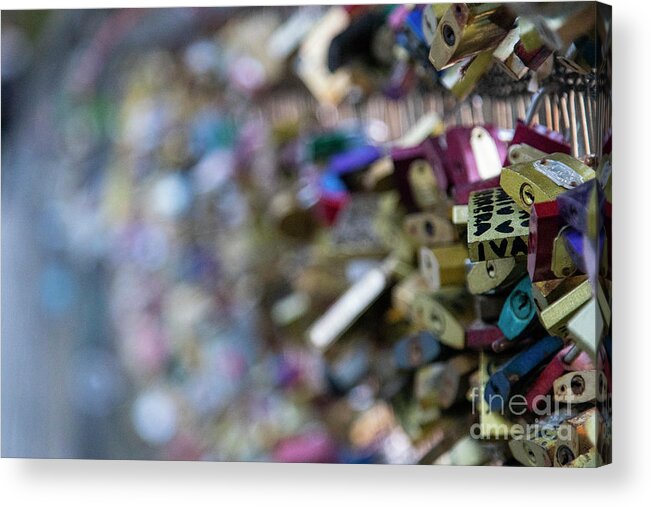 Locks Acrylic Print featuring the photograph Locks on the Bridge Beautiful Romantic Evening Walk Along The Seine River Paris France by Wayne Moran