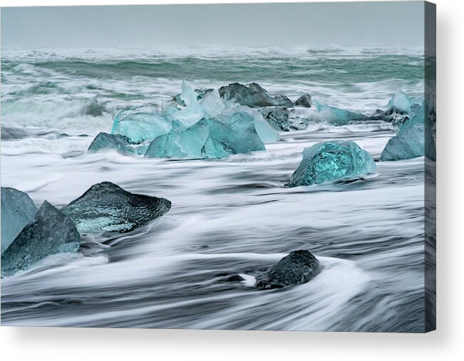 Iceland Acrylic Print featuring the photograph Long exposure at the Jokulsarlon ice beach by Mark Hunter