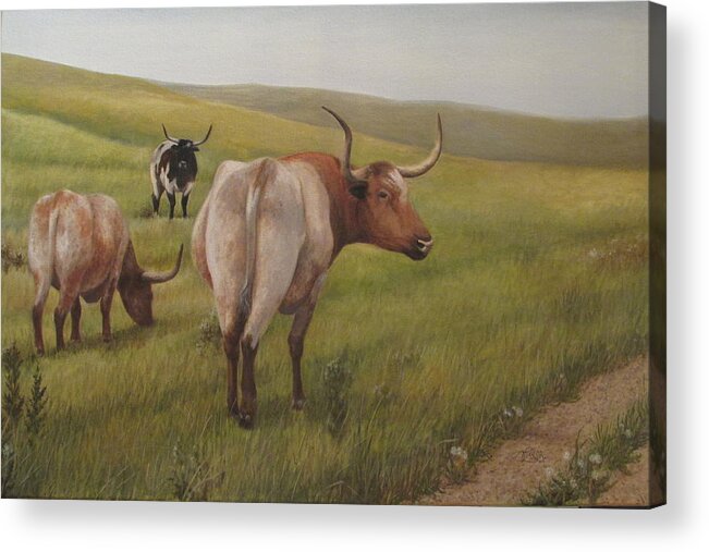Long Horns Acrylic Print featuring the painting Long Horns by Tammy Taylor