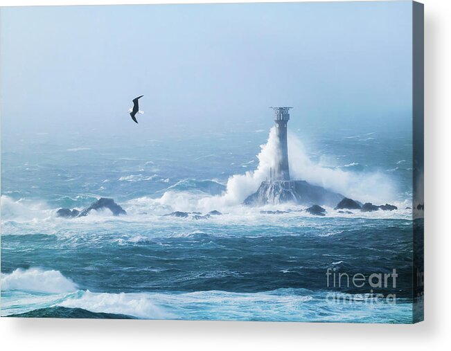Longships Lighthouse Acrylic Print featuring the photograph Longships Storm Chaser by Terri Waters