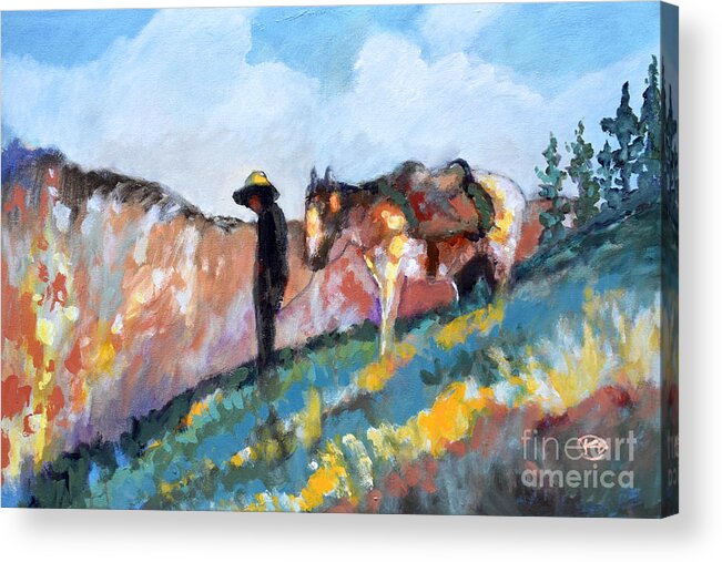 Cowboy Acrylic Print featuring the painting Looking Toward The Canyon by Kip Decker