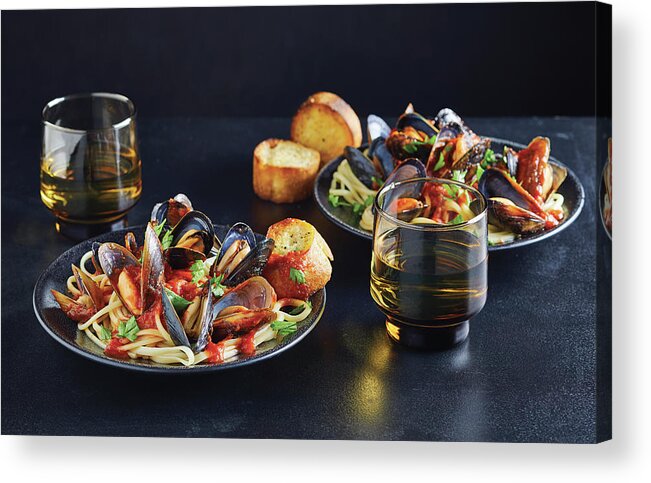 Italian Acrylic Print featuring the photograph Lunguine with mussels by Cuisine at Home