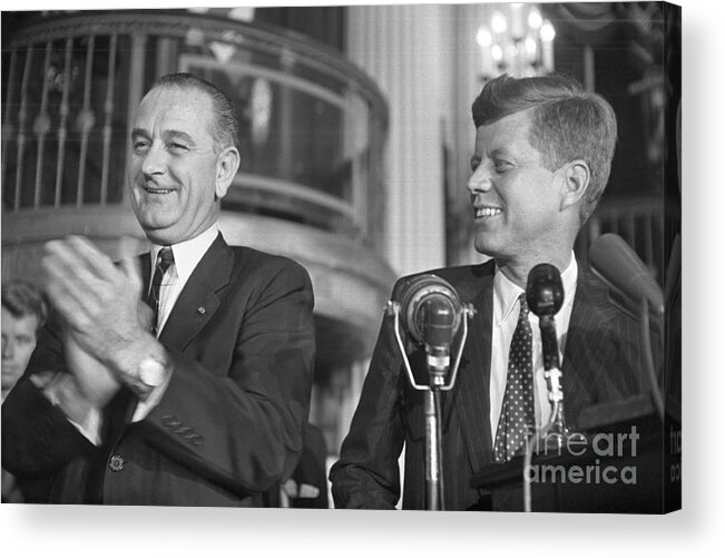 People Acrylic Print featuring the photograph Lyndon Johnson Clapping For John Kennedy by Bettmann