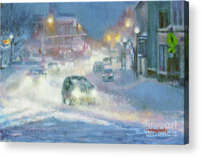 Main Street Evening Snow Acrylic Print featuring the painting Main Street Evening Snow by Candace Lovely