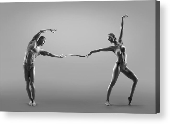 Young Men Acrylic Print featuring the photograph Male And Female Dancer Connected Through by Jonathan Knowles