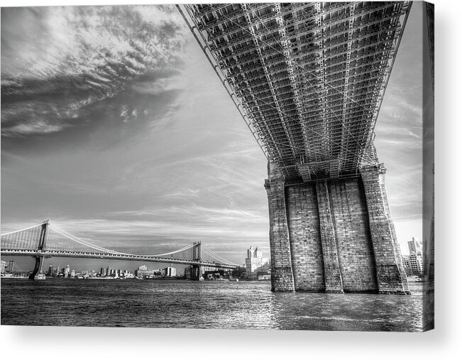 Brooklyn Bridge Acrylic Print featuring the photograph Manhattan Bridges And Brooklyn Bridges by David Pyatt