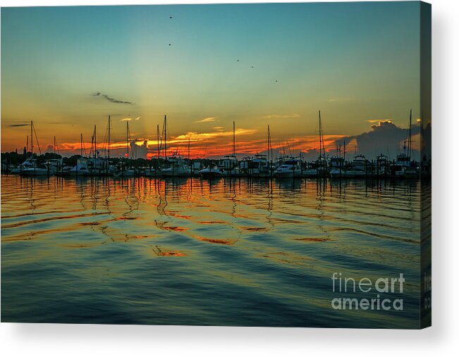 Marina Acrylic Print featuring the photograph Marina Reflection Sunrise by Tom Claud