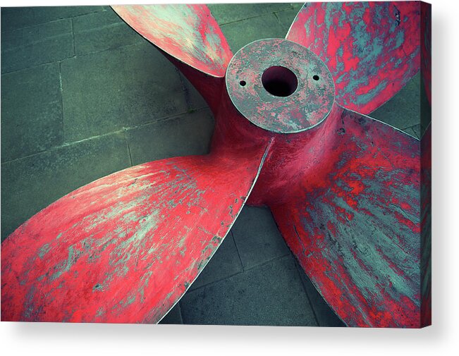 Freight Transportation Acrylic Print featuring the photograph Massive Propeller Distressed Red by Peskymonkey