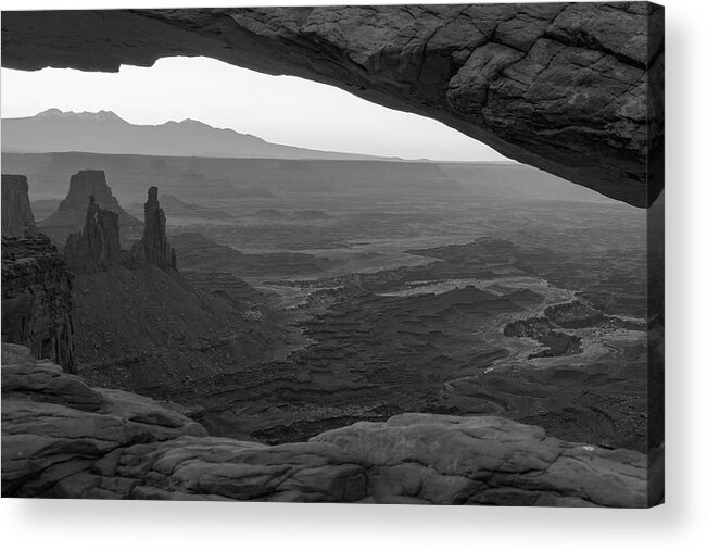 Mountain Landscape Acrylic Print featuring the photograph Mesa Arch and Canyonlands Monochrome Landscape by Gregory Ballos