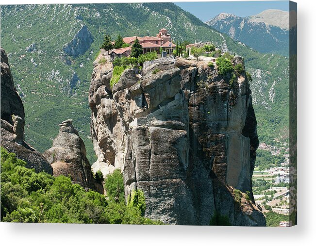 Scenics Acrylic Print featuring the photograph Meteora Monastery In Greece by Kemter