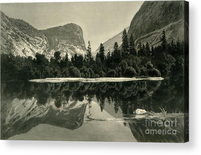 Engraving Acrylic Print featuring the drawing Mirror Lake by Print Collector