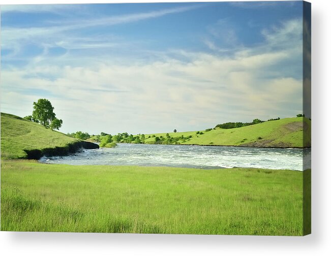 Grass Acrylic Print featuring the photograph Missouri River Flowing Towards Pierre by Joesboy