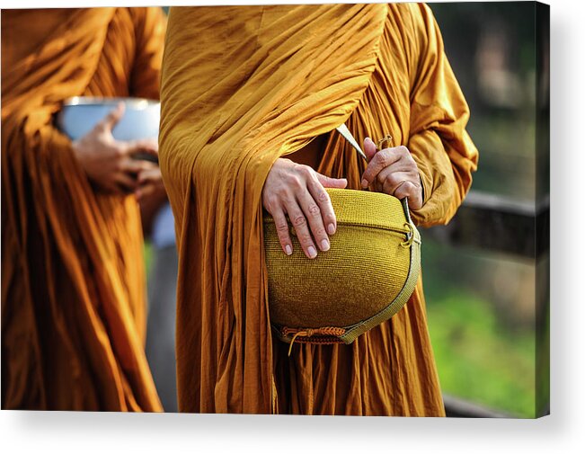 People Acrylic Print featuring the photograph Monks Walking To Merit-making People by © Rawitat Pulam