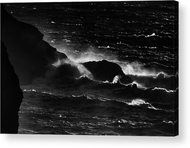 Waves Acrylic Print featuring the photograph Monochrome Cornish Waves by Mark Hunter