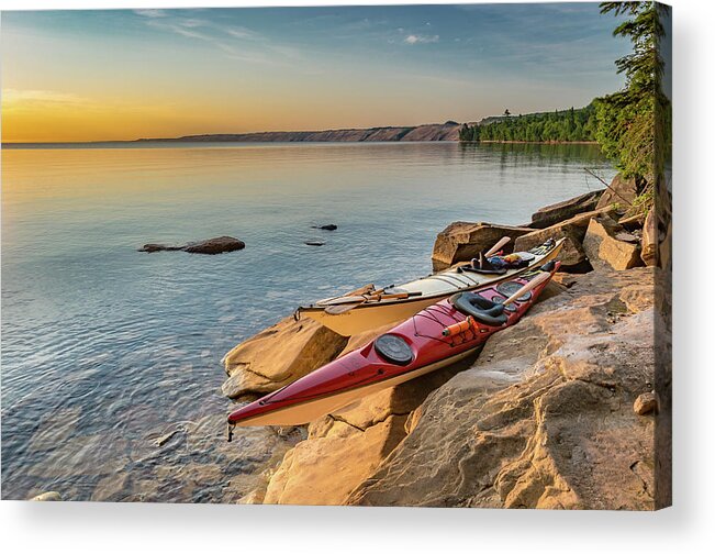 Au Sable East Acrylic Print featuring the photograph Morning Kayaks by Gary McCormick